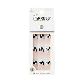 KISS imPRESS Medium Coffin Gel Press-On Nails, Glossy Dark Black, 30 Pieces