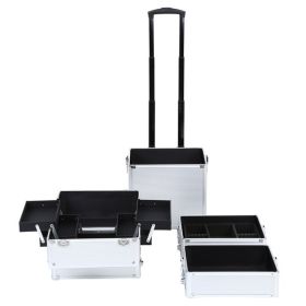 4-in-1 Rolling Makeup Case Aluminum Salon Cosmetic Train Trolley Organizer